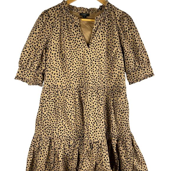 J. Crew Leopard Spot Ruffleneck Tiered Popover Mini Dress‎ Pockets Size Small - Picture 3 of 9